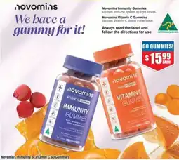 Chemist Warehouse Novomins Immunity or Vitamin C 60 Gummies offer