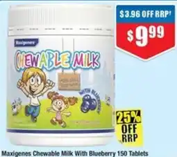 Chemist Warehouse Maxigenes Chewable Milk With Blueberry 150 Tablets offer