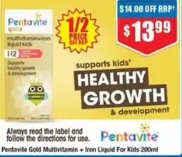 Chemist Warehouse Pentavite Gold Multivitamin + Iron Liquid For Kids offer