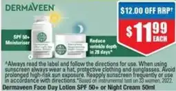 Chemist Warehouse Dermaveen face day lotion SPF 50 + Night Cream offer