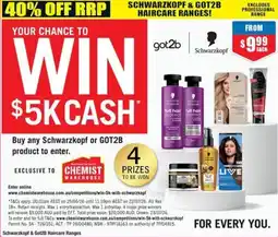 Chemist Warehouse Schwarzkopf & got2b haircare ranges offer