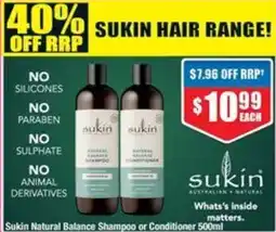 Chemist Warehouse Sukin Natural Balance Shampoo or Conditioner offer