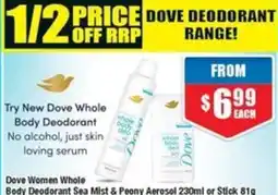 Chemist Warehouse Dove Women Whole Body Deodorant Sea Mist & Peony Aerosol offer