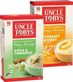 IGA Uncle Tobys Rolled Oats Quick Sachets 8‑10 Pack Selected Varieties offer