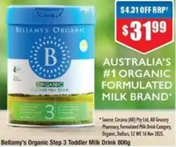 Chemist Warehouse Bellamy's Organic Step 3 Toddler Milk Drink offer