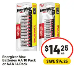 IGA Energizer Max Batteries AA or AAA offer