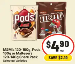 IGA M&Ms Pods or Maltesers Share Pack offer