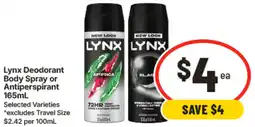 IGA Lynx Deodorant Body Spray or Antiperspirant offer