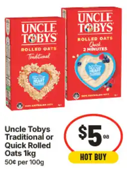 IGA Uncle Tobys Traditional or Quick Rolled Oats offer