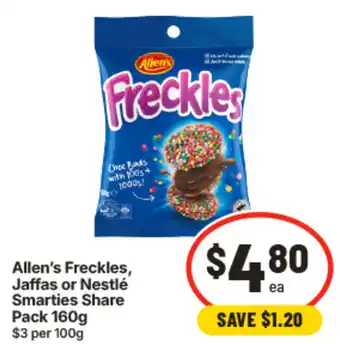 IGA Allen's Freckles Jaffas or Nestlé Smarties Share Pack offer