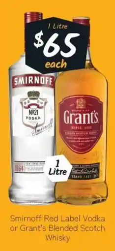 Cellarbrations Smirnoff Red Label Vodka or Grants Blended Scotch Whisky offer