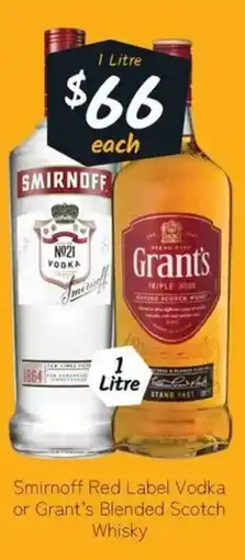 Cellarbrations Smirnoff Red Label Vodka or Grants Blended Scotch Whisky offer