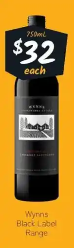 Cellarbrations Wynns Black Label Range offer