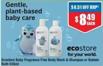 Chemist Warehouse Ecostore Baby Fragrance Free Body Wash & Shampoo or Bubble Bath offer