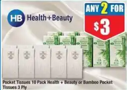 Chemist Warehouse Pocket Tissues Health + Beauty or Bamboo Pocket Tissues 3 Ply offer