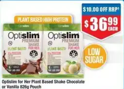 Chemist Warehouse Optislim for Her Plant Based Shake Chocolate or Vanilla Pouch offer