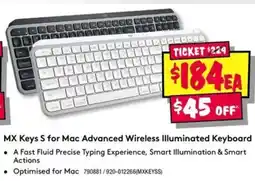 JB Hi-Fi MX Keys S for Mac Advanced Wireless Illuminated Keyboard offer