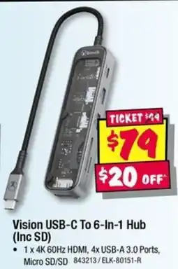 JB Hi-Fi Vision USB-C To 6-In-1 Hub Inc SD offer