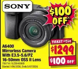 JB Hi-Fi A6400 Mirrorless Camera With E3.5-5.6/PZ 16-50mm OSS II Lens offer