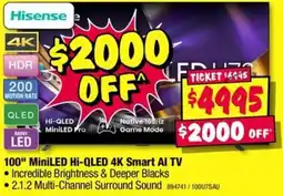 JB Hi-Fi 100 MiniLED Hi-QLED 4K Smart Al TV offer
