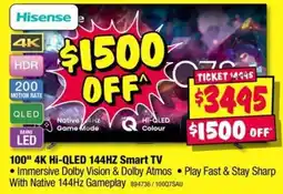 JB Hi-Fi 100 4K Hi-QLED 144HZ Smart TV offer
