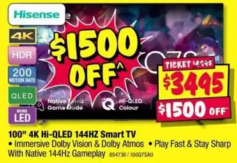 JB Hi-Fi 100 4K Hi-QLED 144HZ Smart TV offer