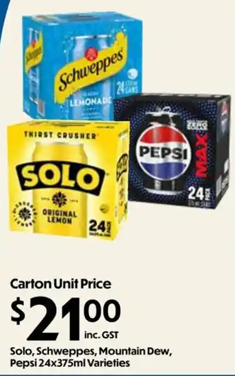 Solo, Schweppes, Mountain Dew, Pepsi