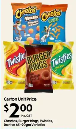 Campbells Wholesale Cheetos, Burger Rings, Twisties, Doritos offer