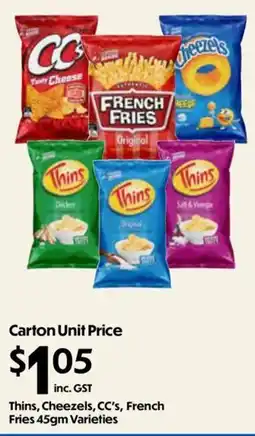 Campbells Wholesale Thins, Cheezels, CC's, French Fries offer