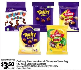 Cadbury Bitesize or Pascall Chocolate Share Bag