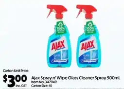 Campbells Wholesale Ajax Spray n' Wipe Glass Cleaner Spray offer