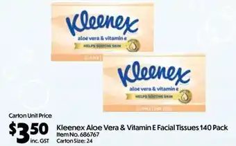 Campbells Wholesale Kleenex Aloe Vera & Vitamin E Facial Tissues offer