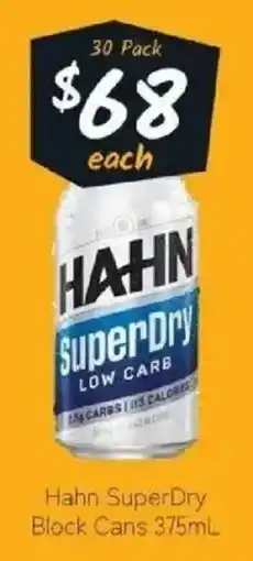 IGA Liquor Hahn SuperDry Block Cans offer