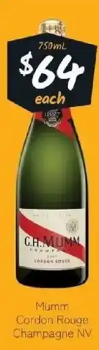 IGA Liquor Mumm Cordon Rouge Champagne NV offer