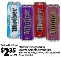 Campbells Wholesale Mother Energy Drink offer