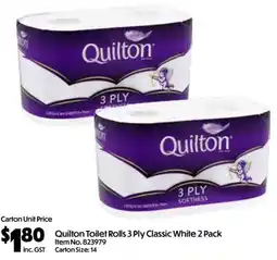 Campbells Wholesale Quilton Toilet Rolls 3 Ply Classic White offer