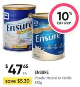 Healthy Life ENSURE Powder Neutral or Vanilla offer
