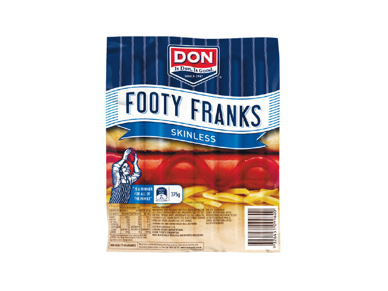 Don skinless footy franks 375g offer at Foodworks