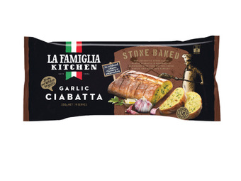 Foodworks La famiglia stone baked garlic ciabatta or sourdough 330/480g offer