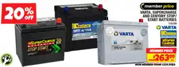 Autobarn Varta, supercharge and century stop/ start batteries offer