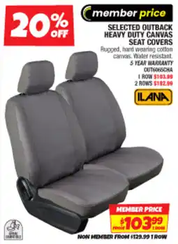 Autobarn Selected outback heavy duty canvas seat covers offer