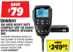 Autobarn 5W 80ch heavy duty compact uhf CB radio with remote speaker mic offer