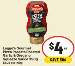 IGA Leggo's Gourmet Pizza Passata Roasted Squeeze Sauce offer