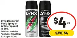 IGA Lynx Deodorant Body Spray or Antiperspirant offer