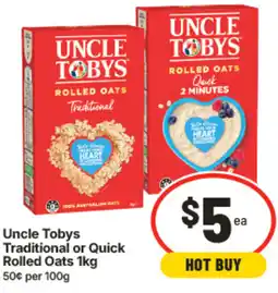 IGA Uncle Tobys Traditional or Quick Rolled Oats offer