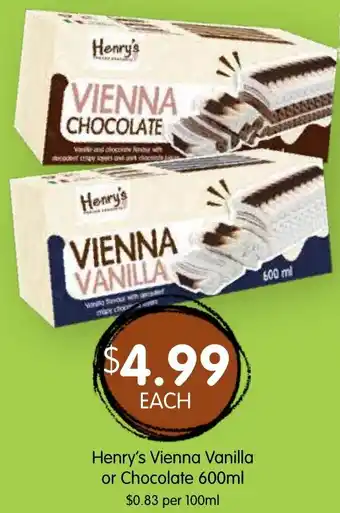 Spudshed Henry's Vienna Vanilla or Chocolate offer