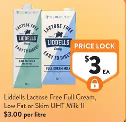Foodworks Liddells Lactose Free Full Cream, Low Fat or Skim UHT Milk offer