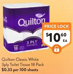 Foodworks Quilton Classic White 3ply Toilet Tissue offer