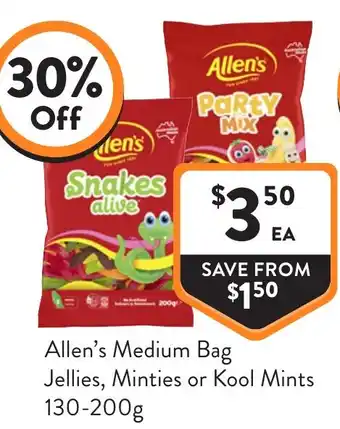 Foodworks Allen's Medium Bag Jellies, Minties or Kool Mints offer