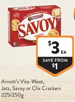 Foodworks Arnott's Vita-Weat, Jatz, Savoy or Clix Crackers offer
